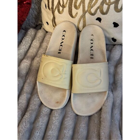 Size 9 coach white signature logo slides pool sport - Picture 1 of 5